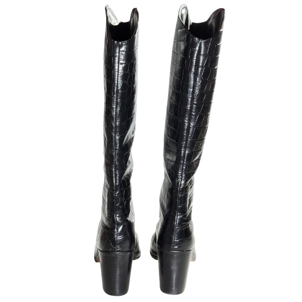 Schutz Mariana Black Crocodile-Embossed Leather Knee-High Black Boots 9.5B - Picture 6 of 14